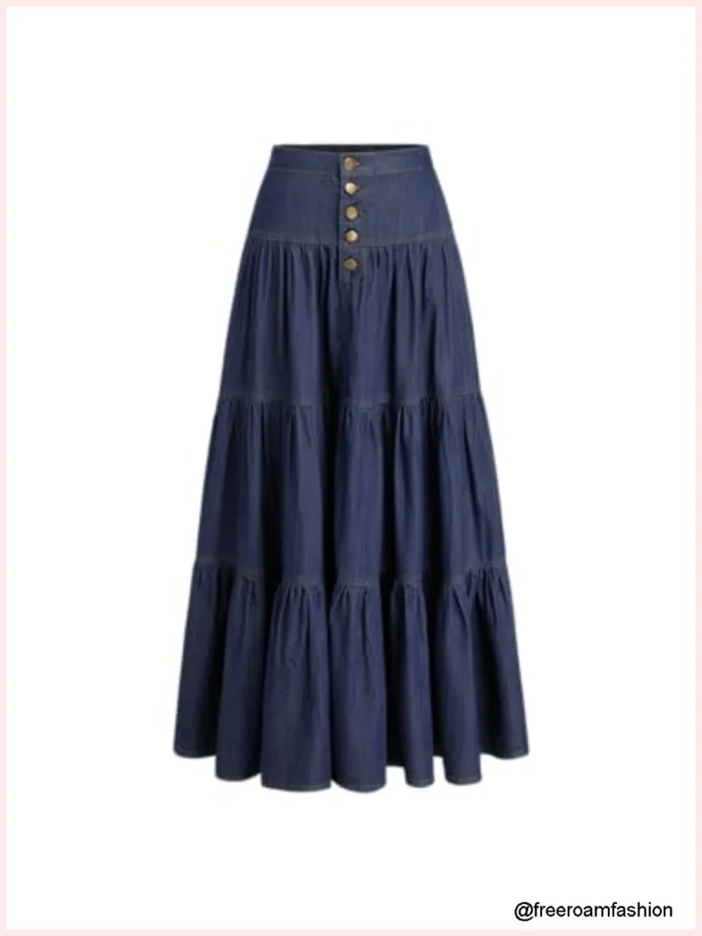 High Waist Tiered Denim Maxi Skirt with Pockets, A-Line Western Boho